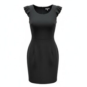 Zara Mini Dress Womens XS Black Excellent Ruffle Sleeve V-Back Sheath